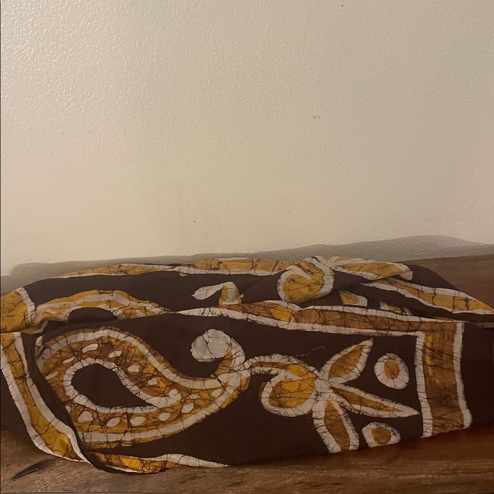 Handprint Made in India Batik Scarf – Brown & Mustard – 68” x 15.5” - Picture 12 of 12
